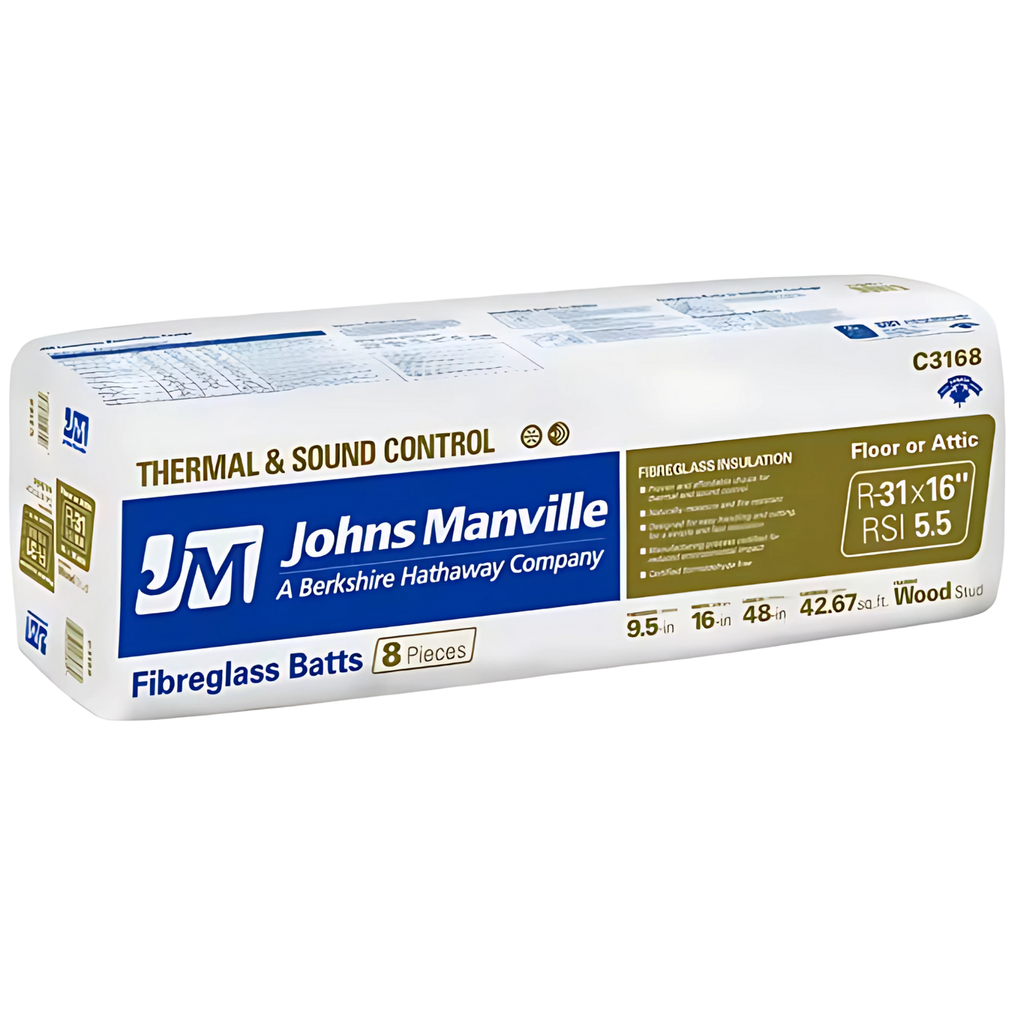 R31x16 Fiberglass Batt Insulation - Johns Manville